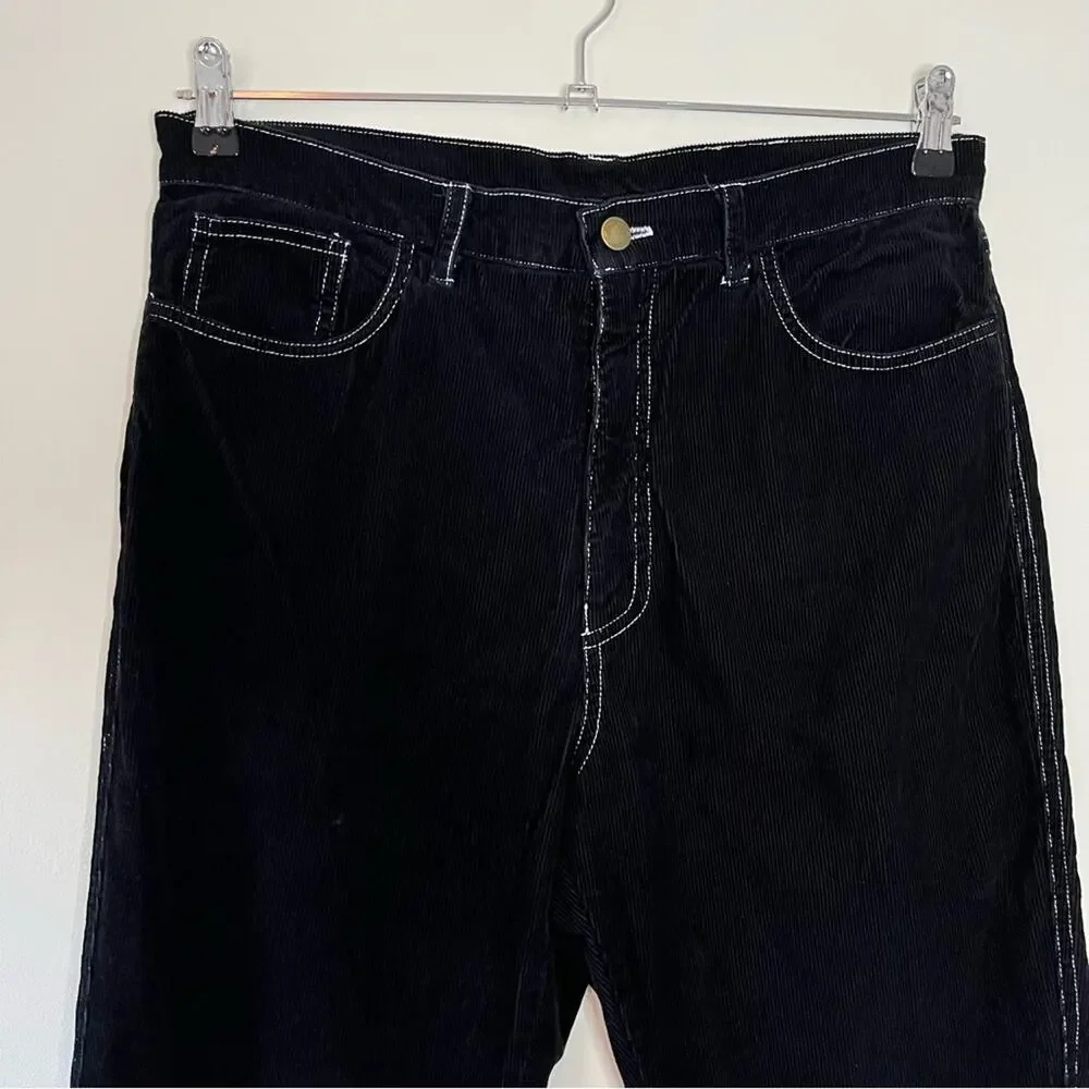 Lykke Wullf Cowboy Corduroy High Rise Retro Tapered Cropped Pant Black Large - Picture 4 of 9